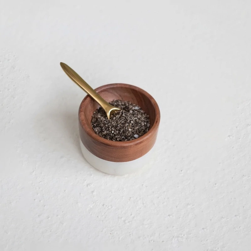 Marble &amp; Acacia Wood Pinch Pot