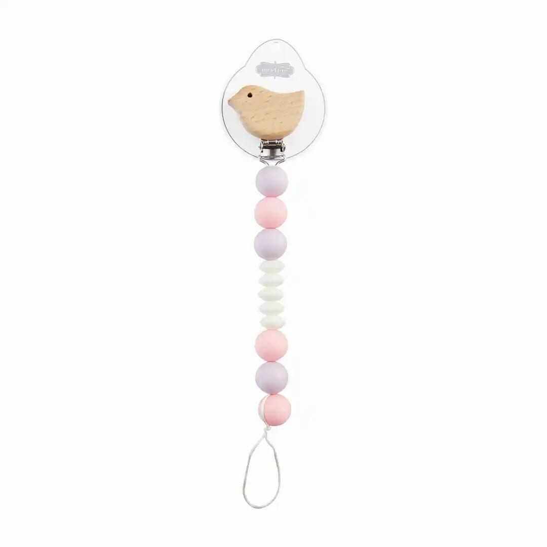 Wood Bird Pacifier Clip - Pink