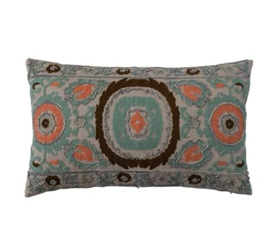 DF7607PMC Cotton Embroidered Lumbar Pillow 24&quot; X 16&quot;