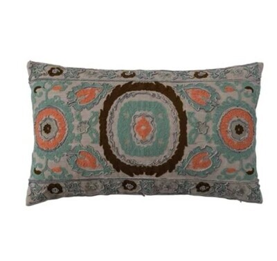 DF7607PMC Cotton Embroidered Lumbar Pillow 24&quot; X 16&quot;