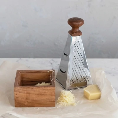 Acacia Wood &amp; Stainless Steel Grater