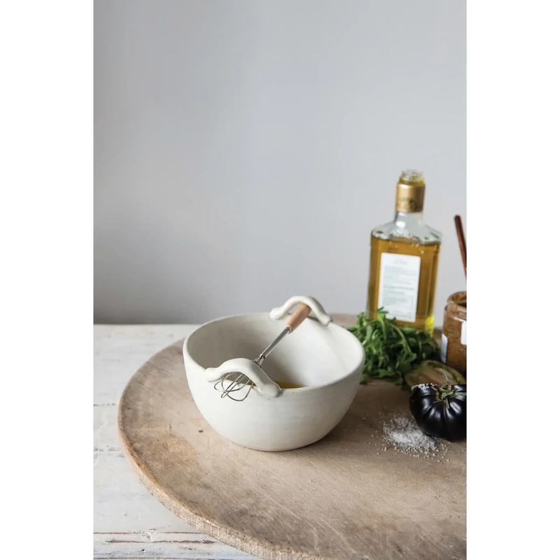 Stoneware Bowl &amp; Whisk, Set Of 2