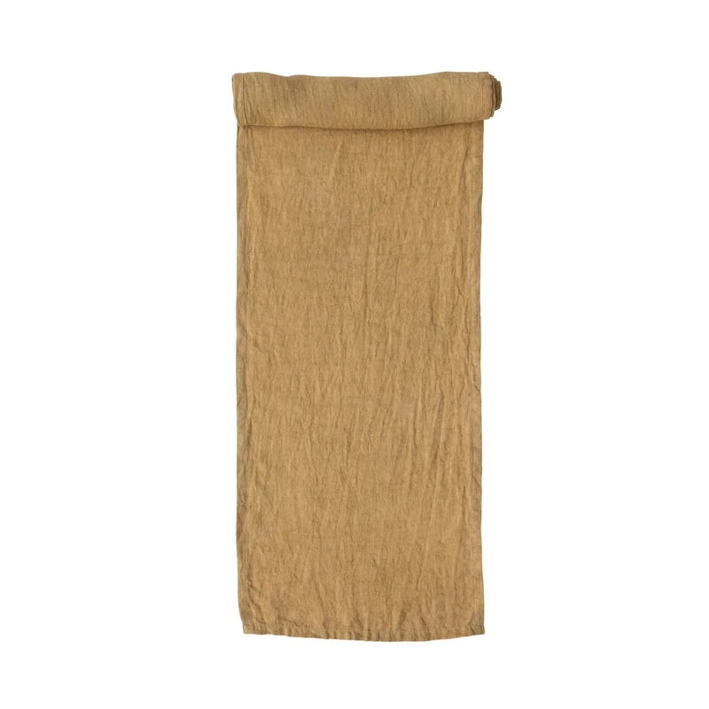Stonewashed Linen Runner, 108 x 14&quot; - Mustard