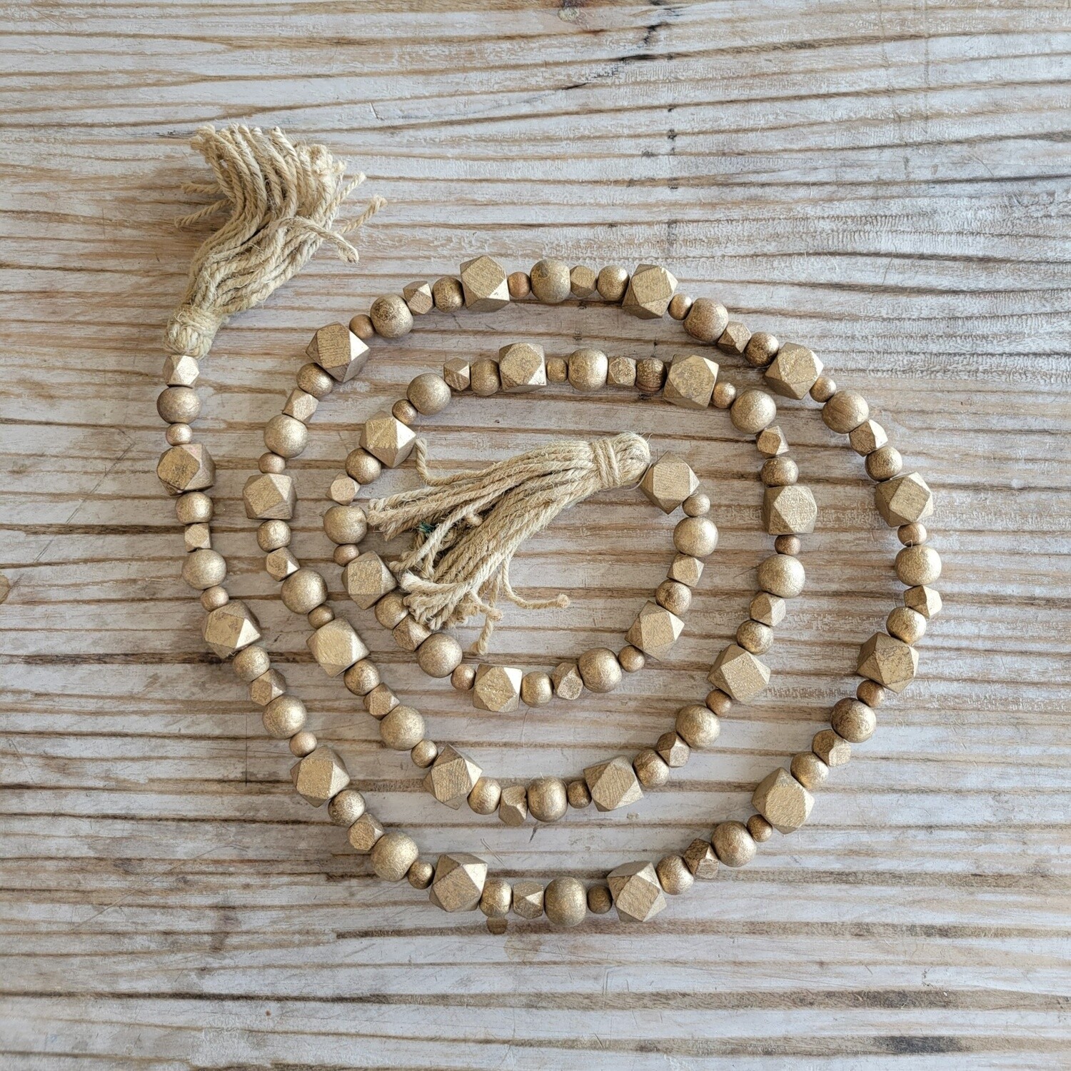 78157 Gold Wood Beads w/ Tassel Ends, 80&quot;