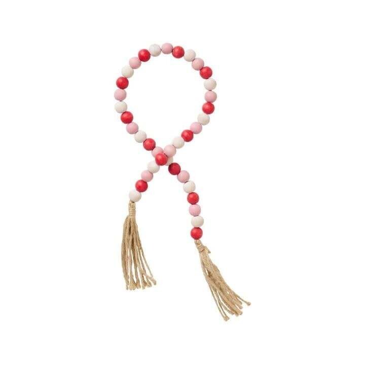Red, White &amp; Pink Washed Beads with Tassels, 28&quot;