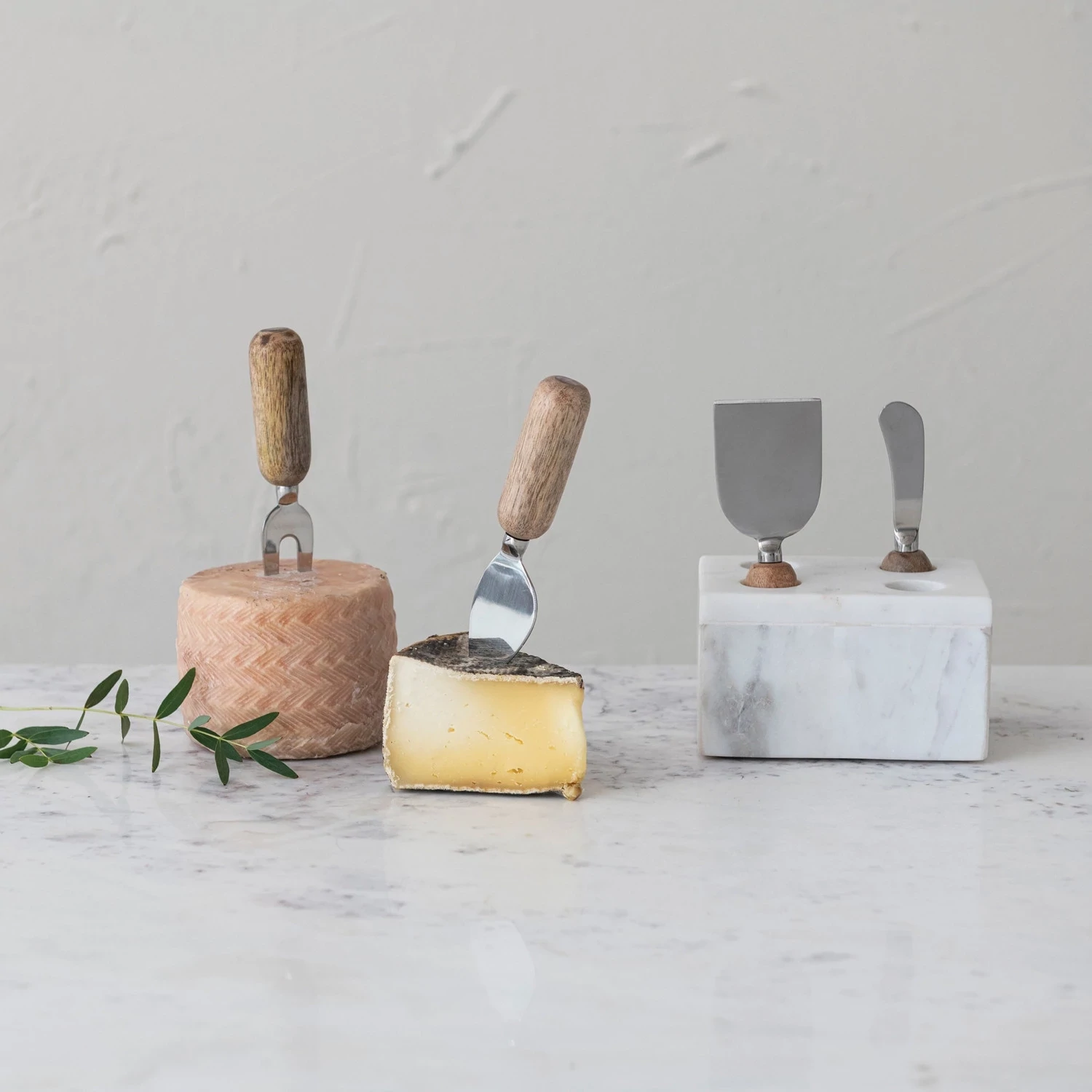Mango Wood Cheese Holders W/ Marble Stand