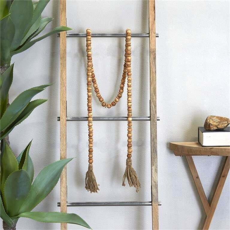 Natural Wood Beads w/ Tassel Ends, 80&quot;