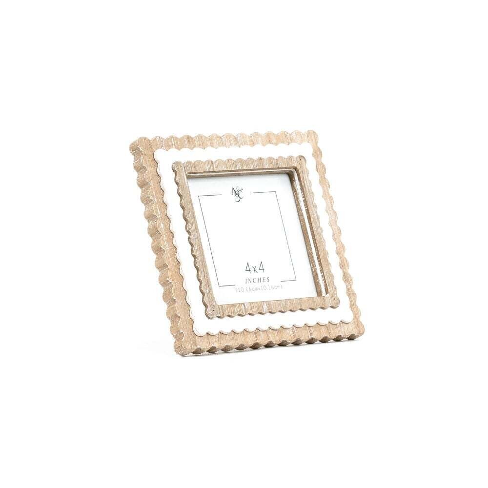 Wood Scallop Photo Frame Natural/White 4x4