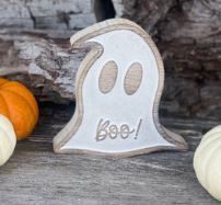 Wood Carved Ghost &quot;BOO&quot;