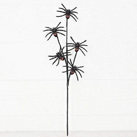 18&quot; Spray Glittered Mini Spiders On Stick