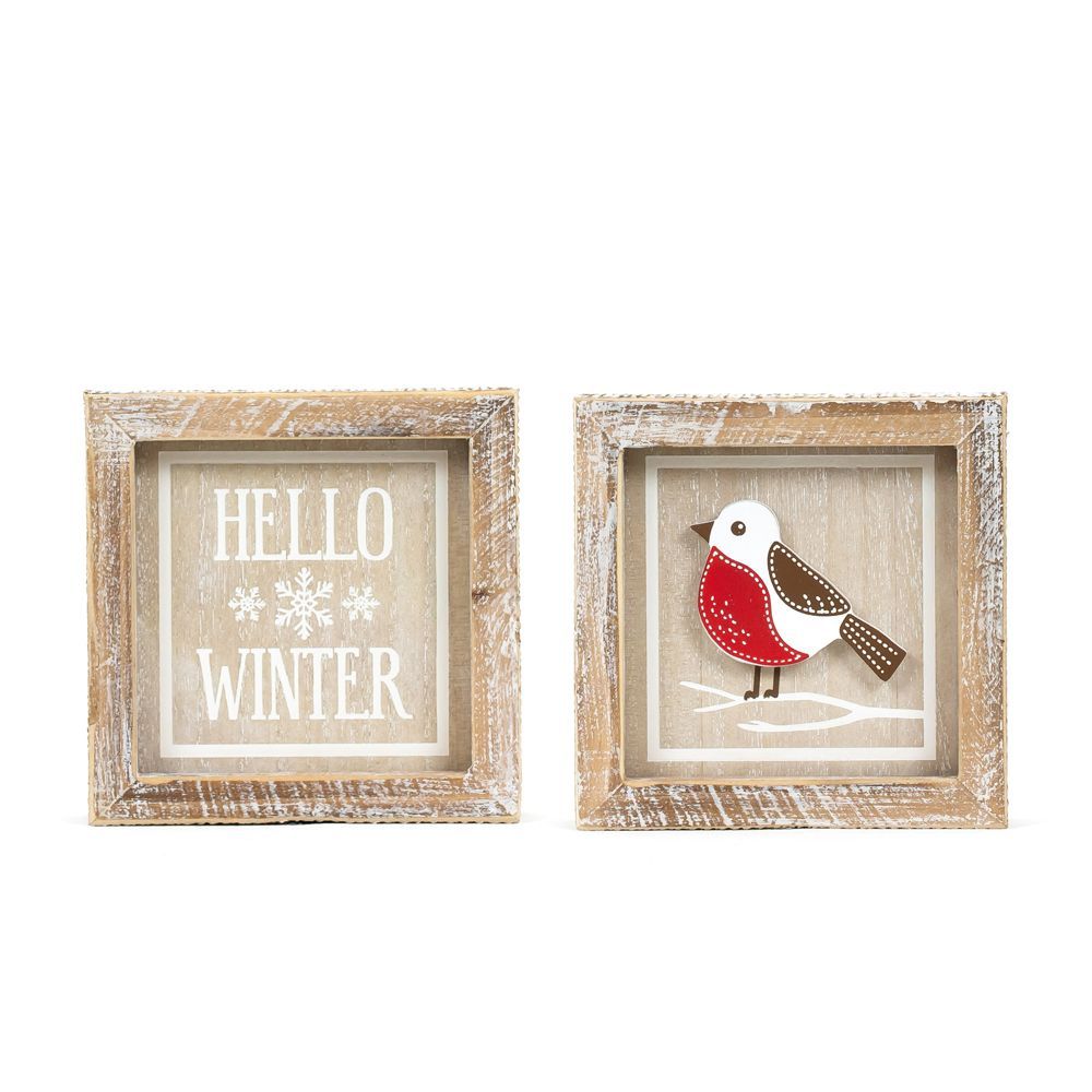 Reversible Wood Sign Bird/Hello 5&quot;