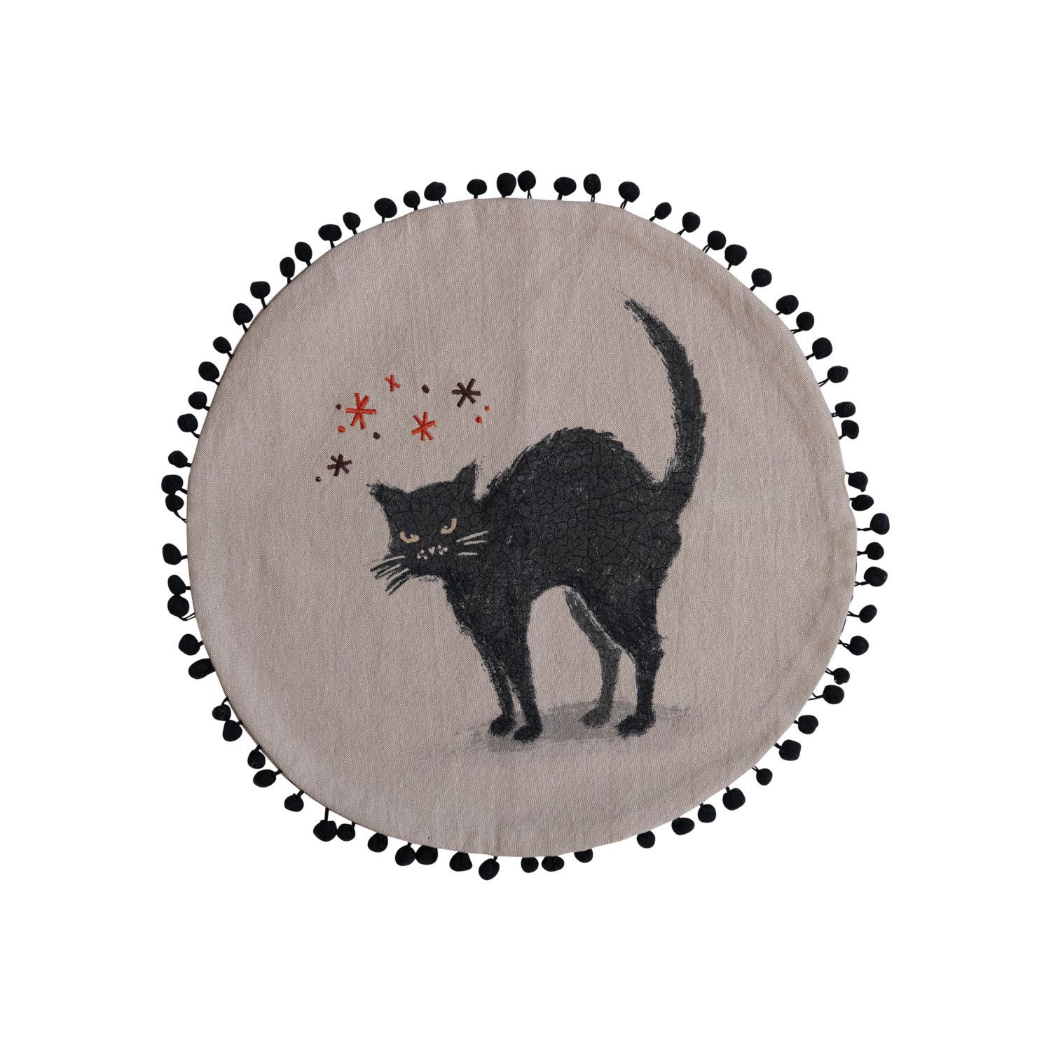 Chambray Black Cat Round Pillow