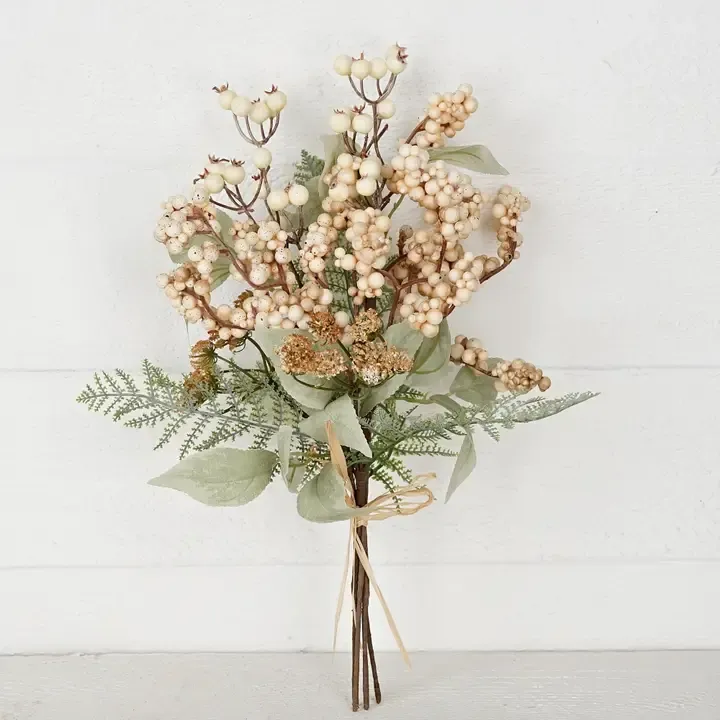 16&quot; Beige/Cream Soft Berry Clusters With Fern