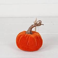 Champaign Orange Velvet Pumpkin w/ Gold Stem, 4&quot;