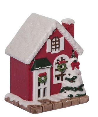 Light Up Red Cottage House 6.75&quot;