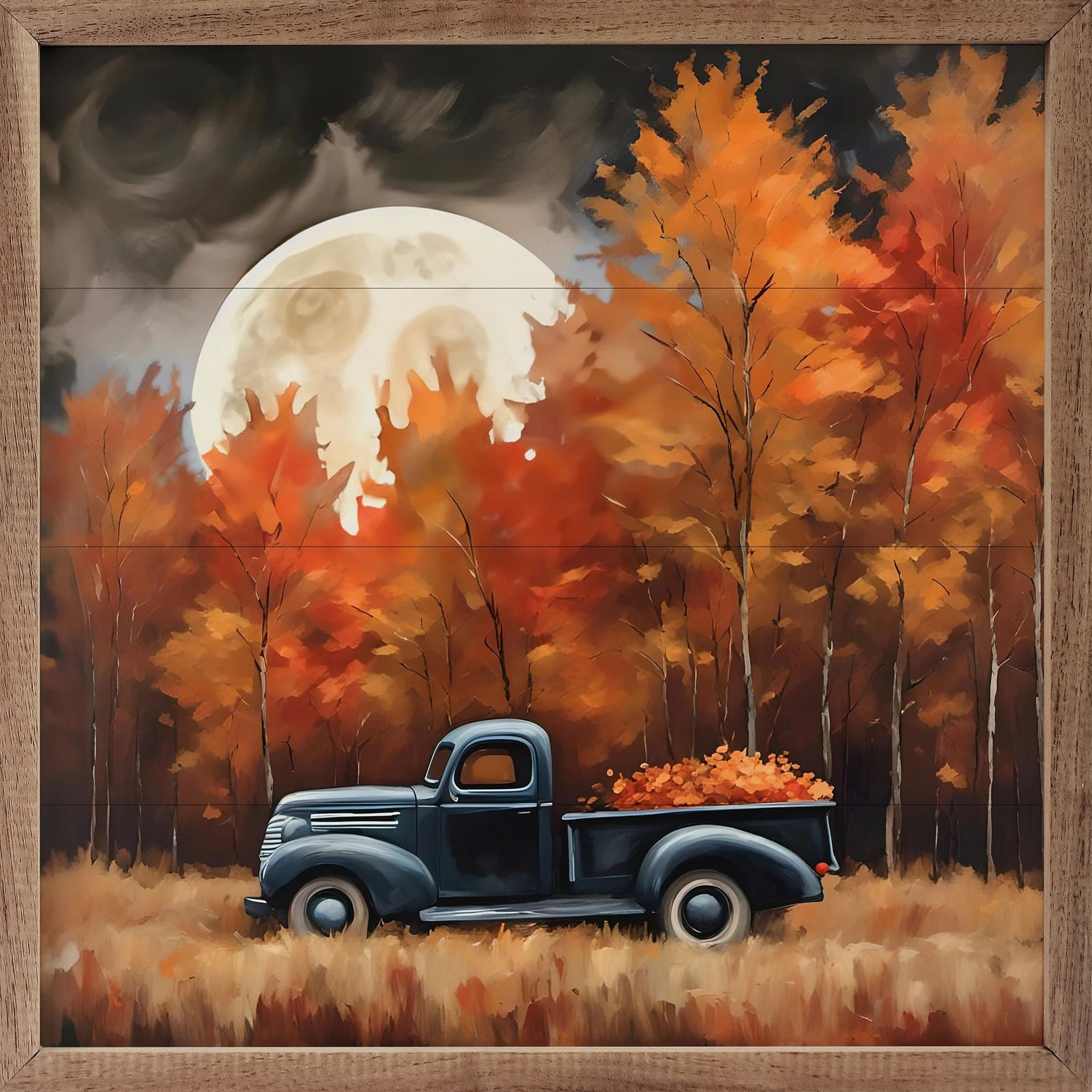 Black Truck With Fall Moon Wall Art