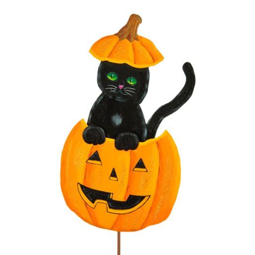 Cat In a Jack O Lantern Yard Stake/Tabletop/Wall Decor