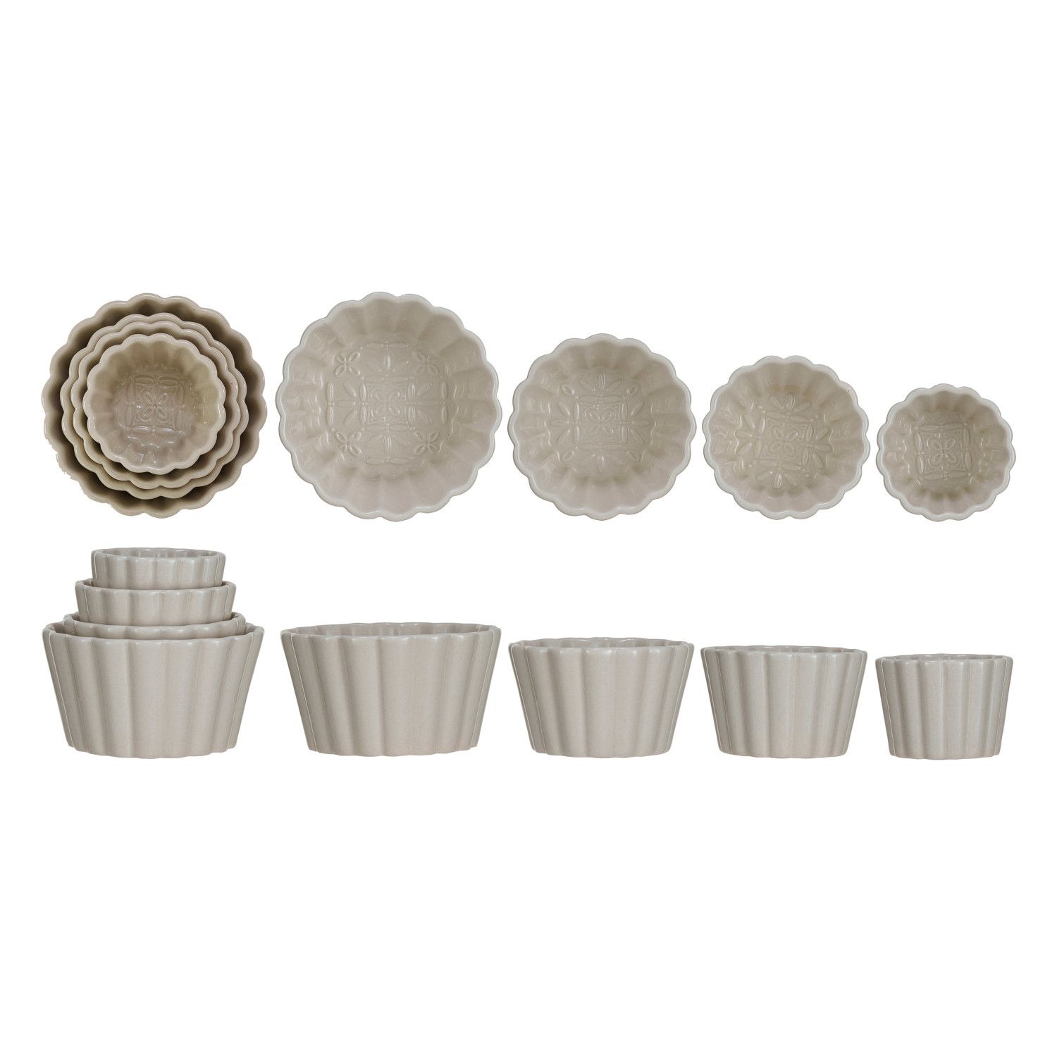 Embossed Fluted Stoneware Bowls - Set of 4