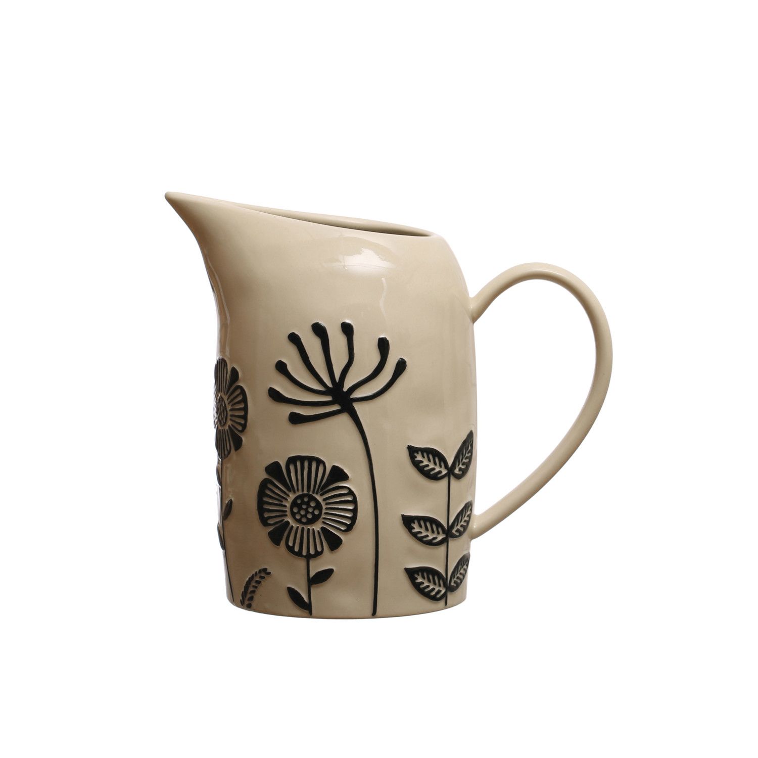Stoneware Floral Pitcher