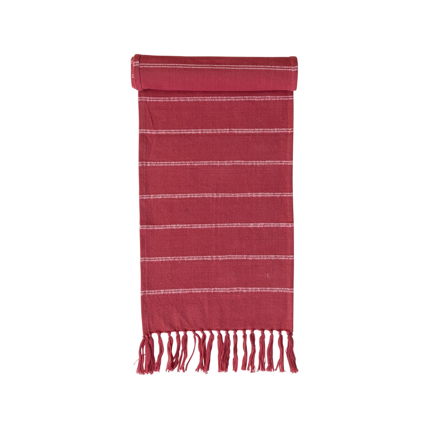 Red/White Table Runner with w/Fringe