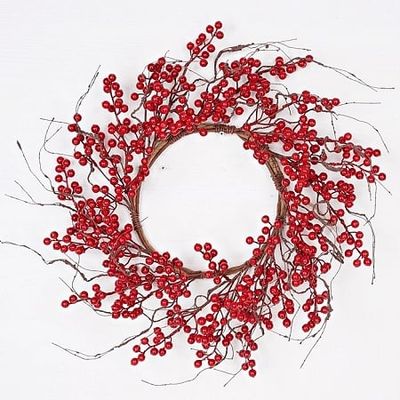 Red Ash Berries with Wispy Twigs Wreath 22&quot;
