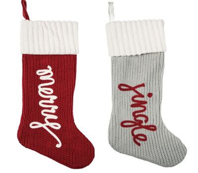 Fabric Knit Jingle/Merry Stocking - Assorted 2