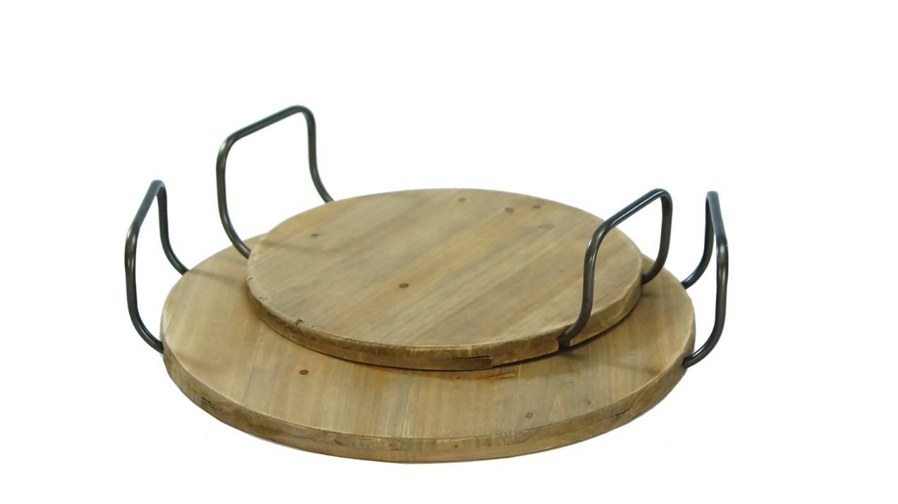 Round Tray W/Metal Handles Small