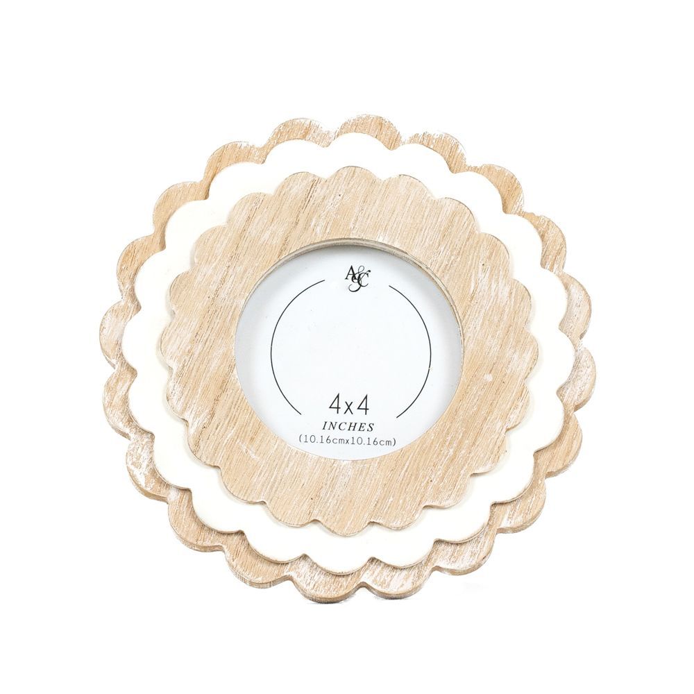 Wood Scallop Photo Frame Natural/White 4x4