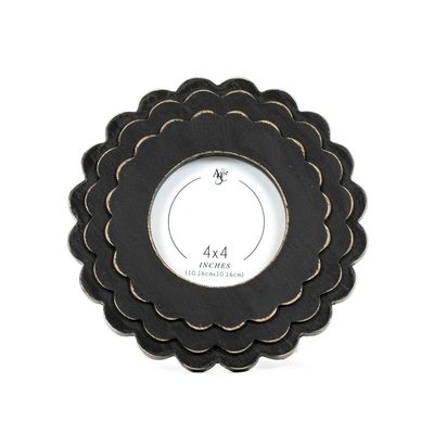 Wood Scallop Photo Frame Round Black 4x4