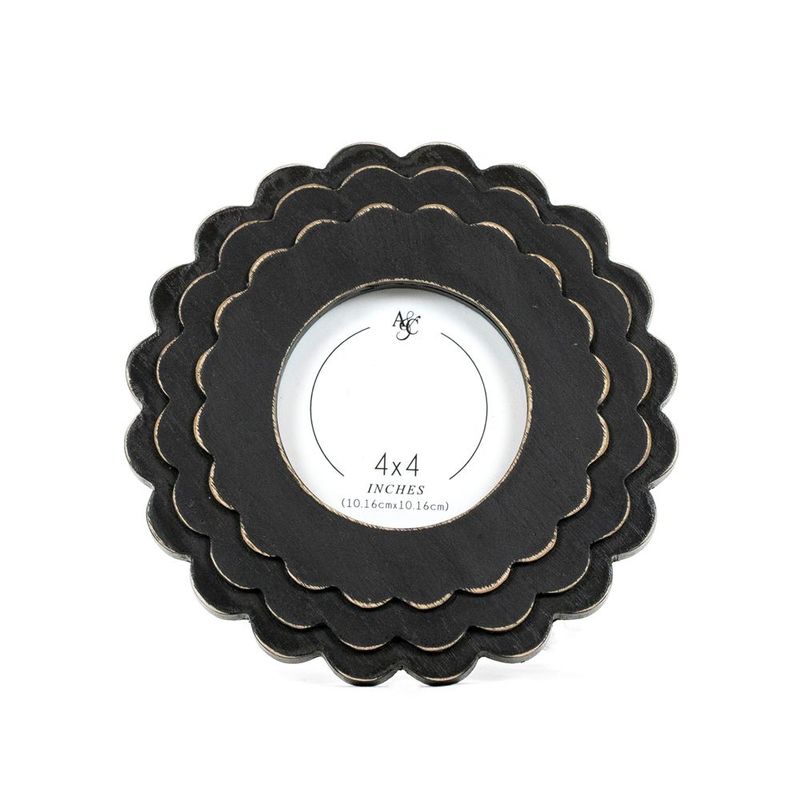 Wood Scallop Photo Frame Round Black 4x4