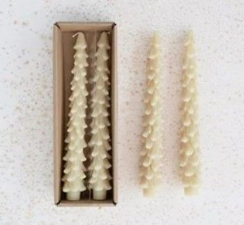 Unscented Cream Color Tree Shaped Candles 10&quot; - Set Of 2