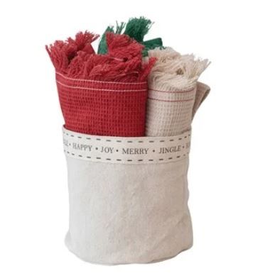 Waffle Weave w/Fringe Tea Towel - Set of 3