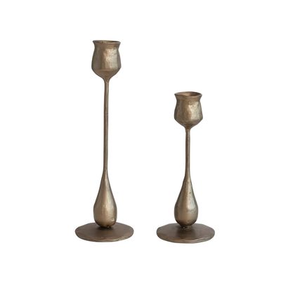 Cast Iron Taper Holder Antique Brass Finish 10&quot; Large