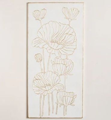 Metal White/Gold Embossed Flowers Wall Art