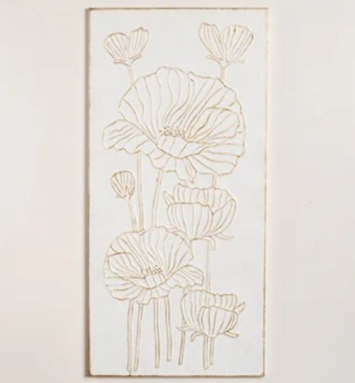 Metal White/Gold Embossed Flowers Wall Art