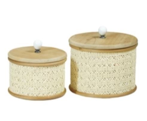 Round Wood Canister Lace Large
