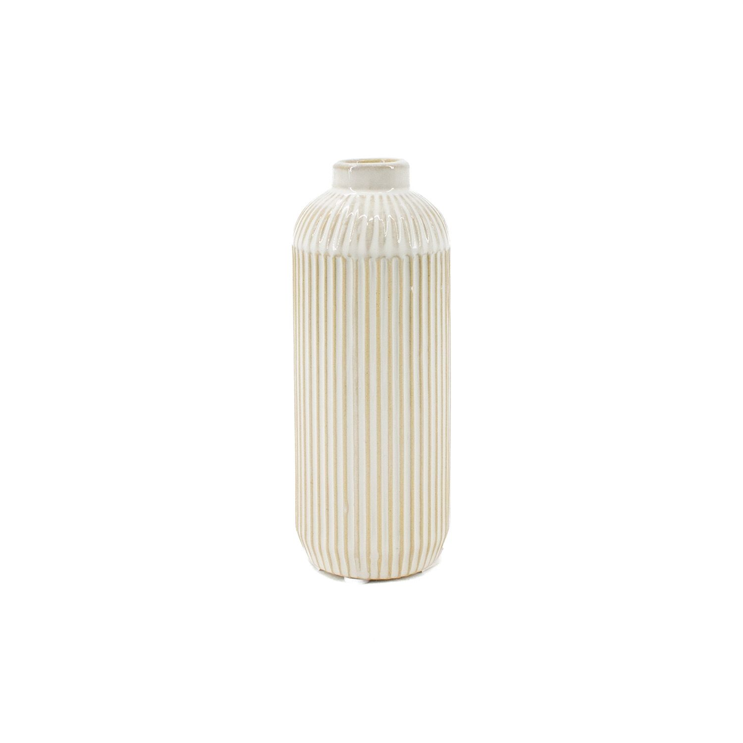 Short White Line Engraved Ceramic Vase