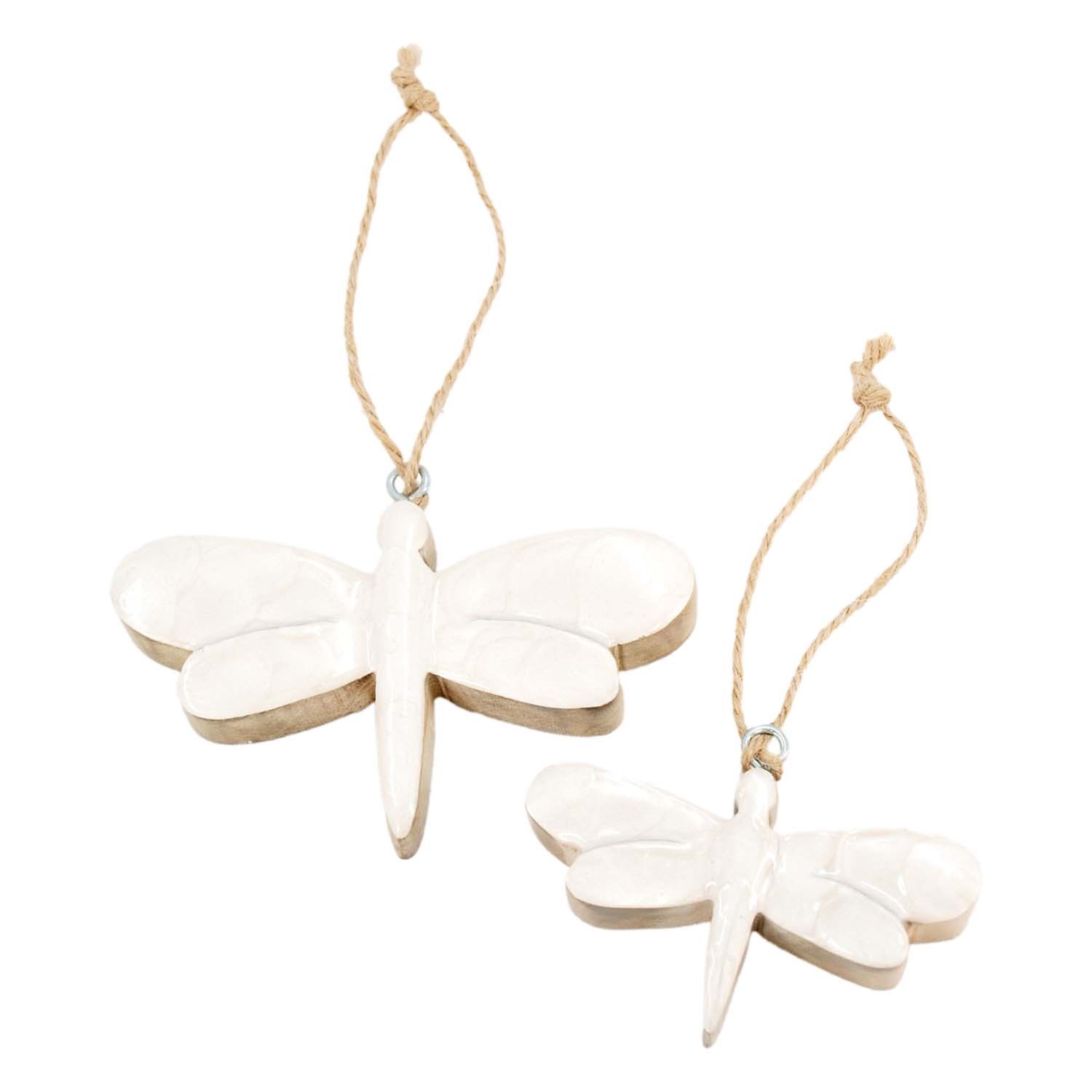 Scalloped Enamel White Dragonfly Hanger Small