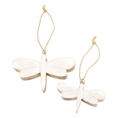 Scalloped Enamel White Dragonfly Hanger Small
