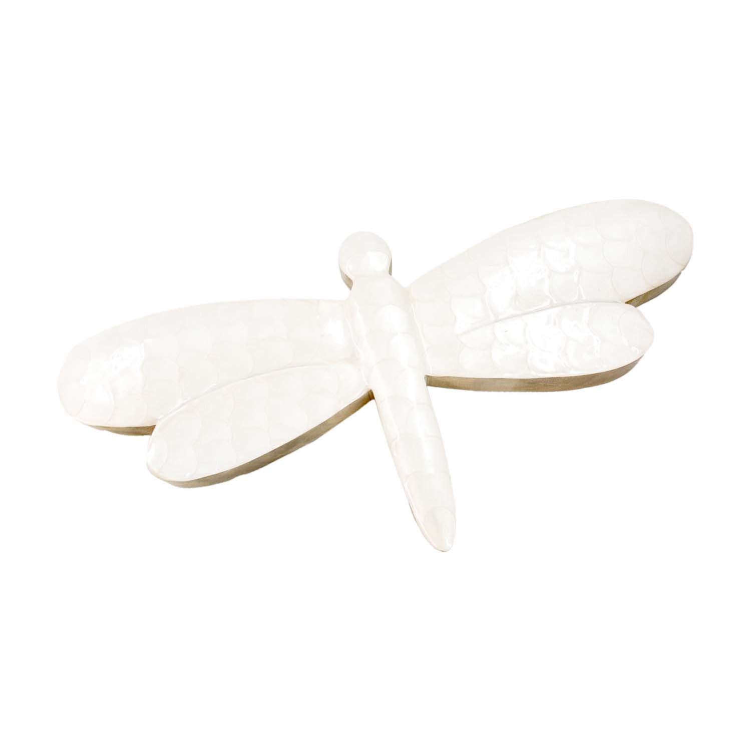 White Scalloped Enamel Dragonfly 16&quot;