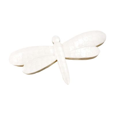White Scalloped Enamel Dragonfly 16&quot;