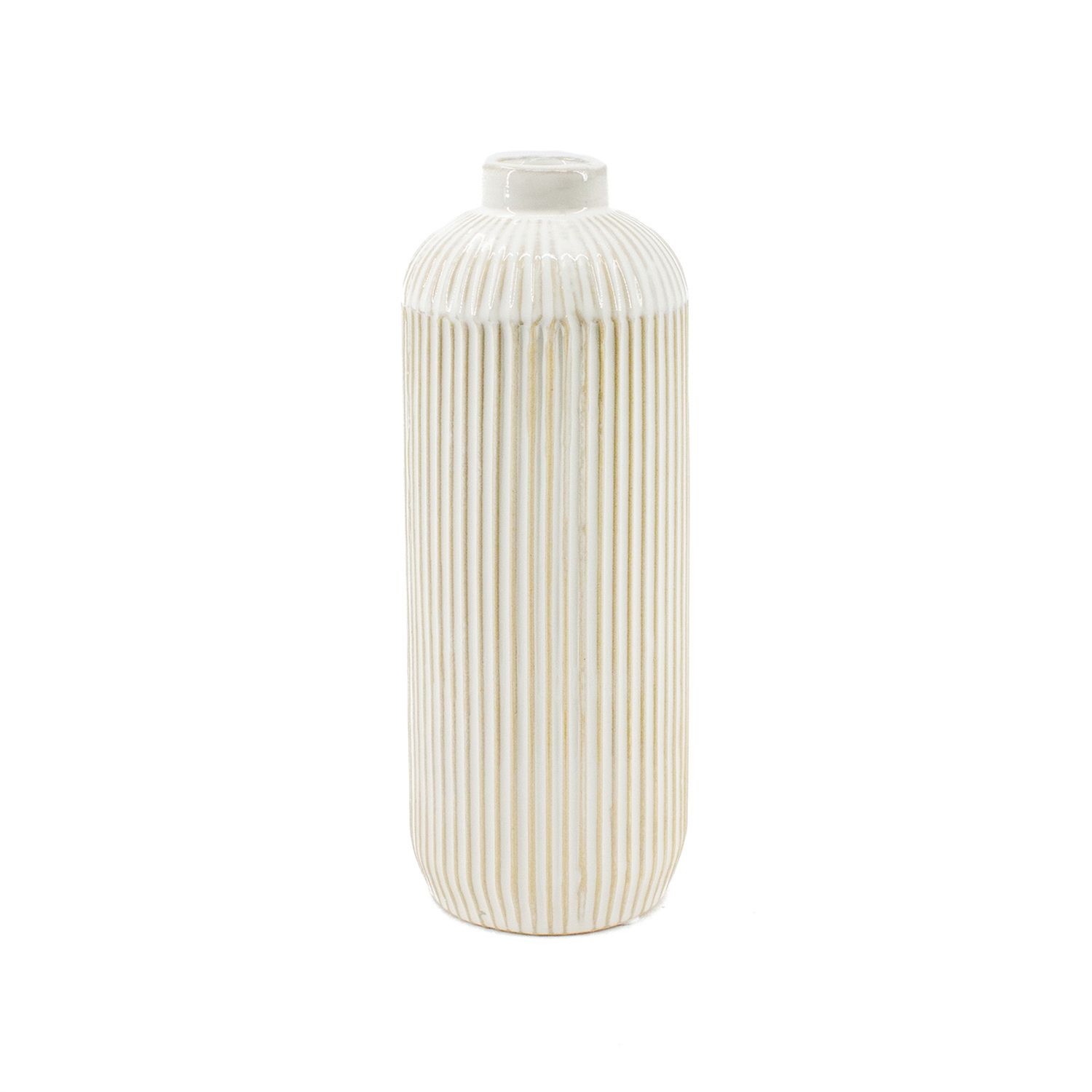 Tall White Line Engraved Ceramic Vase