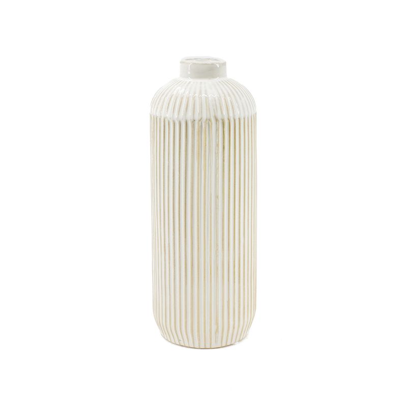 Tall White Line Engraved Ceramic Vase