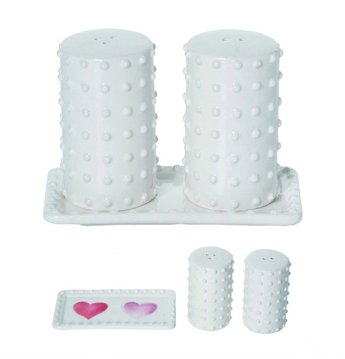 Heart &amp; Hobnail Salt &amp; Pepper w/Tray