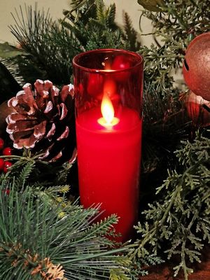 LED Glass Pillar Candle w/Remote 5&quot; - Red