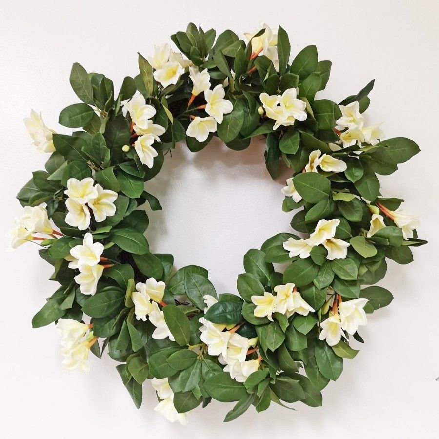 Plumeria &amp; Bay Leaf Wreath 25&quot;