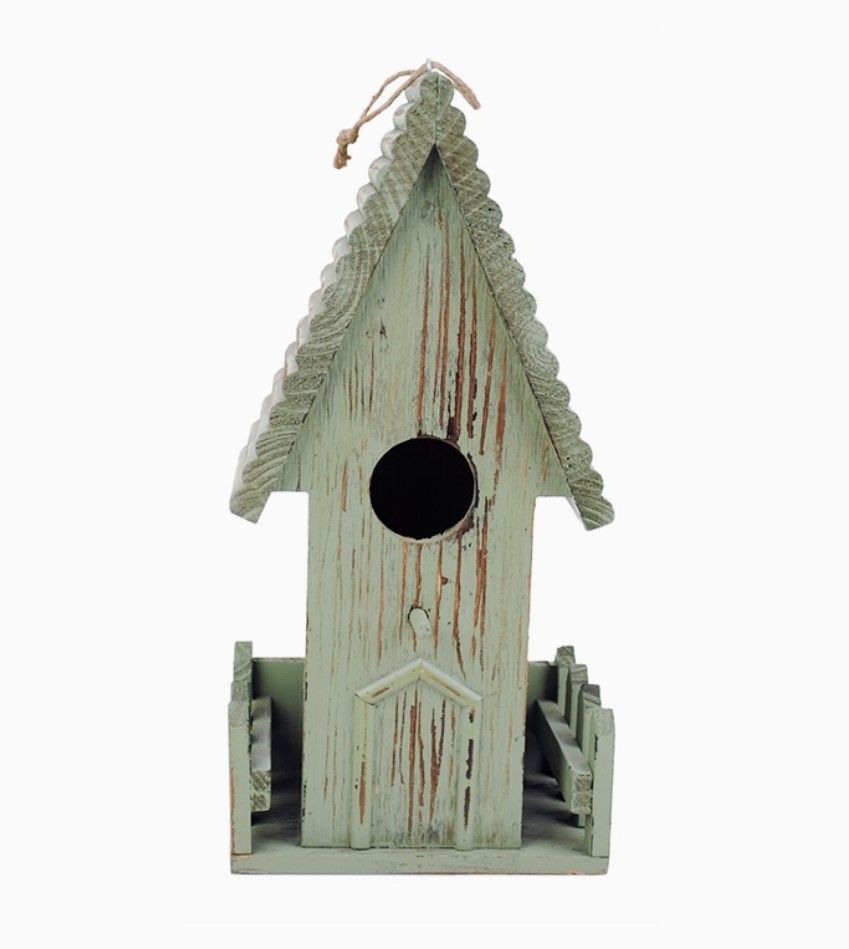 Wood Bird House Green 14.5&quot;