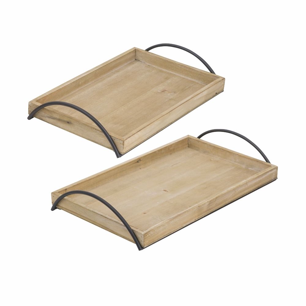 Wood Tray W/Iron Handles 19&quot;