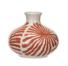 Hand-Painted Stoneware Vase 4&quot; Orange