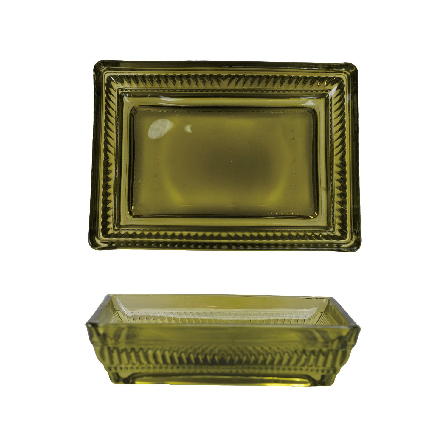 Pressed Glass Soap Dish Olive